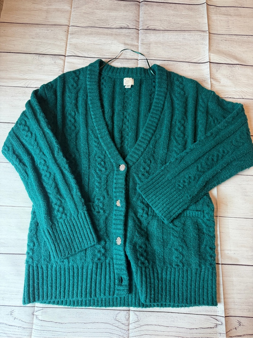 NWOT Women's A New Day Cozy Teal Cable-Knit Cardigan Sweater